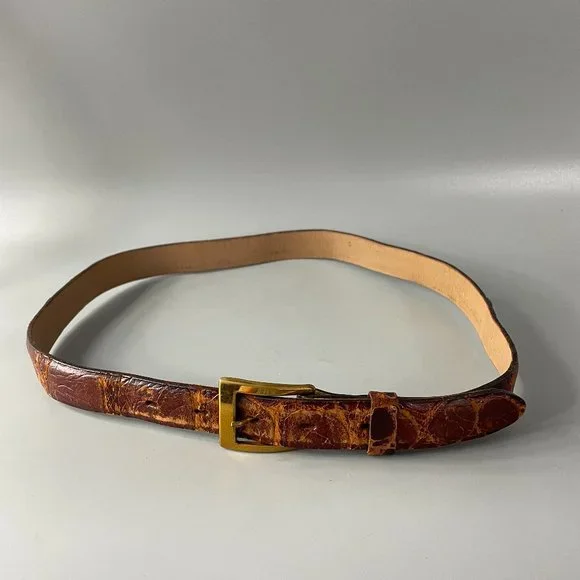 Vtg Hickok Custom-tailored Alligator Leather Belt with Gold-tone Buckle, Brown Men main image 4